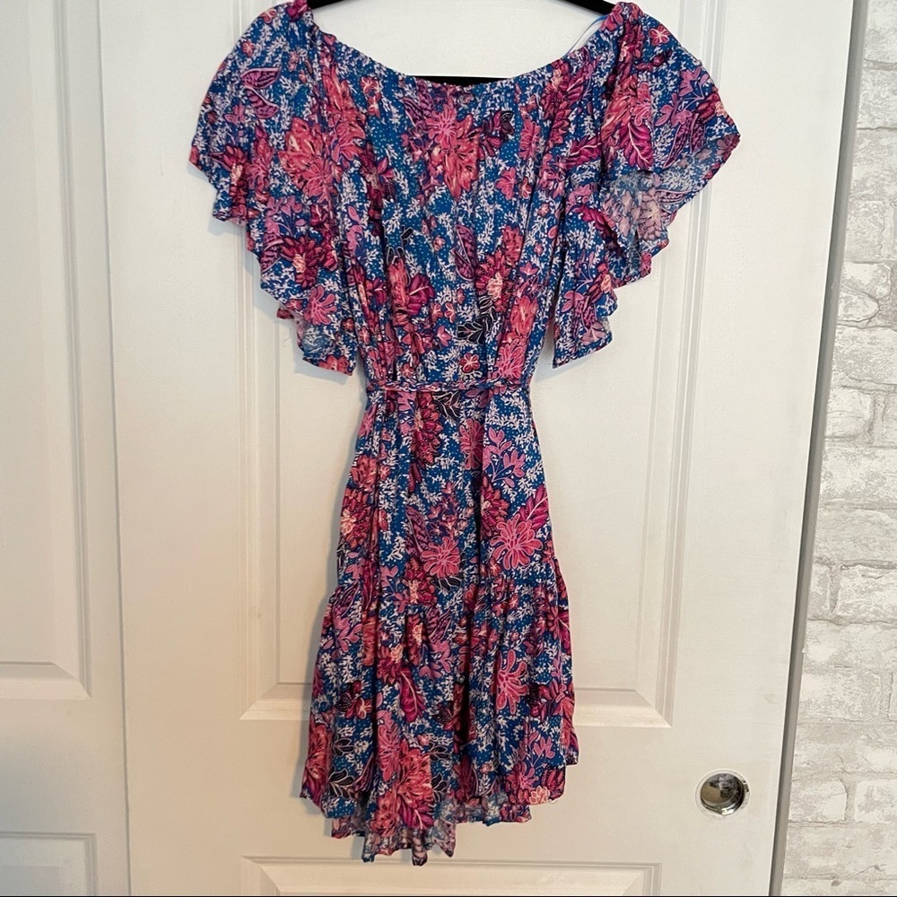 Rachel Roy Floral off shoulder tie waist tassel sun dress M - Picture 5 of 11
